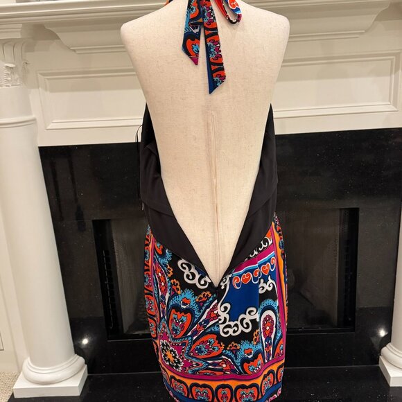 🌺 Cache Multicolor Paisley Halter Dress with Gold Hardware – Size 8 - Picture 9 of 11